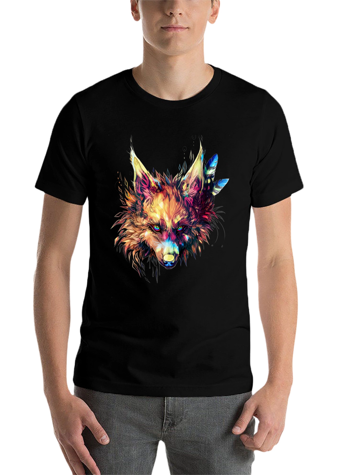 Vibrant Wolf Graphic Black T-Shirt