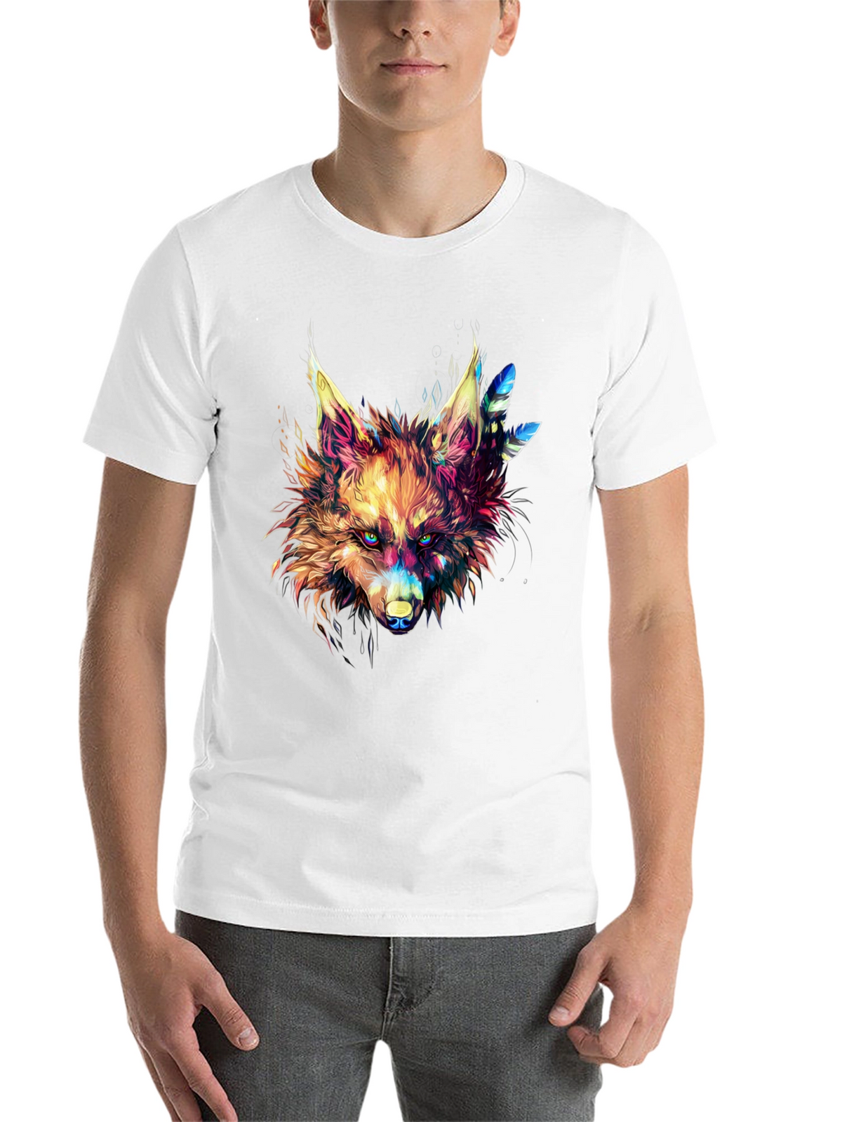 Vibrant Wolf Graphic Black T-Shirt