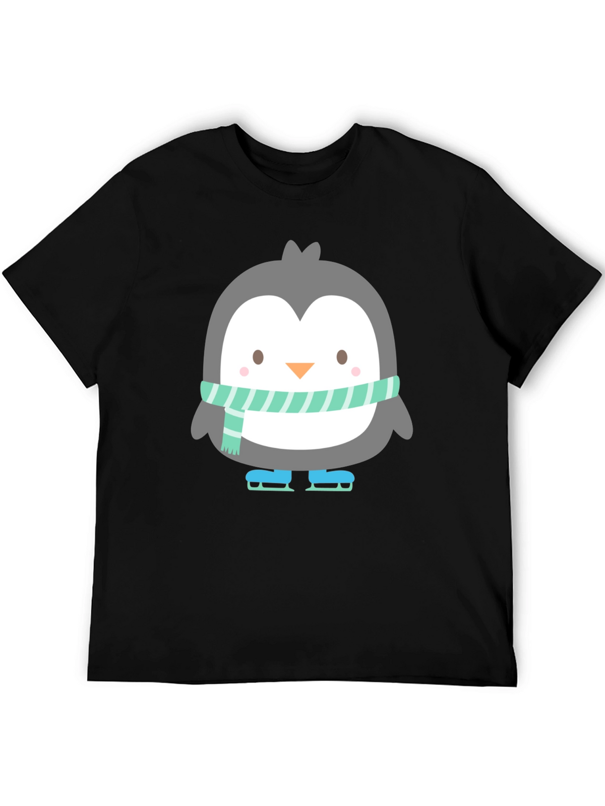 Cute Penguin Ice Skating Black T-Shirt