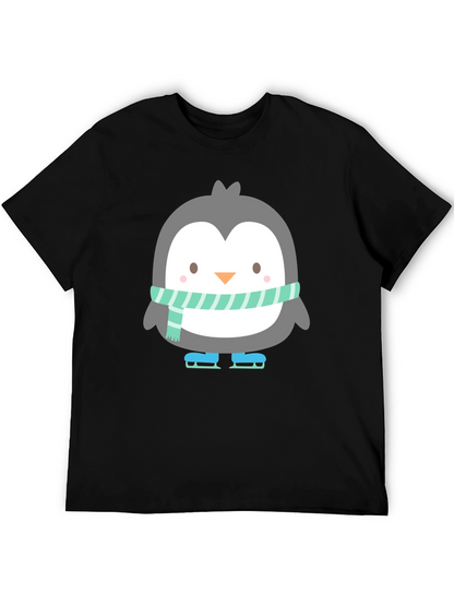 Cute Penguin Ice Skating Black T-Shirt