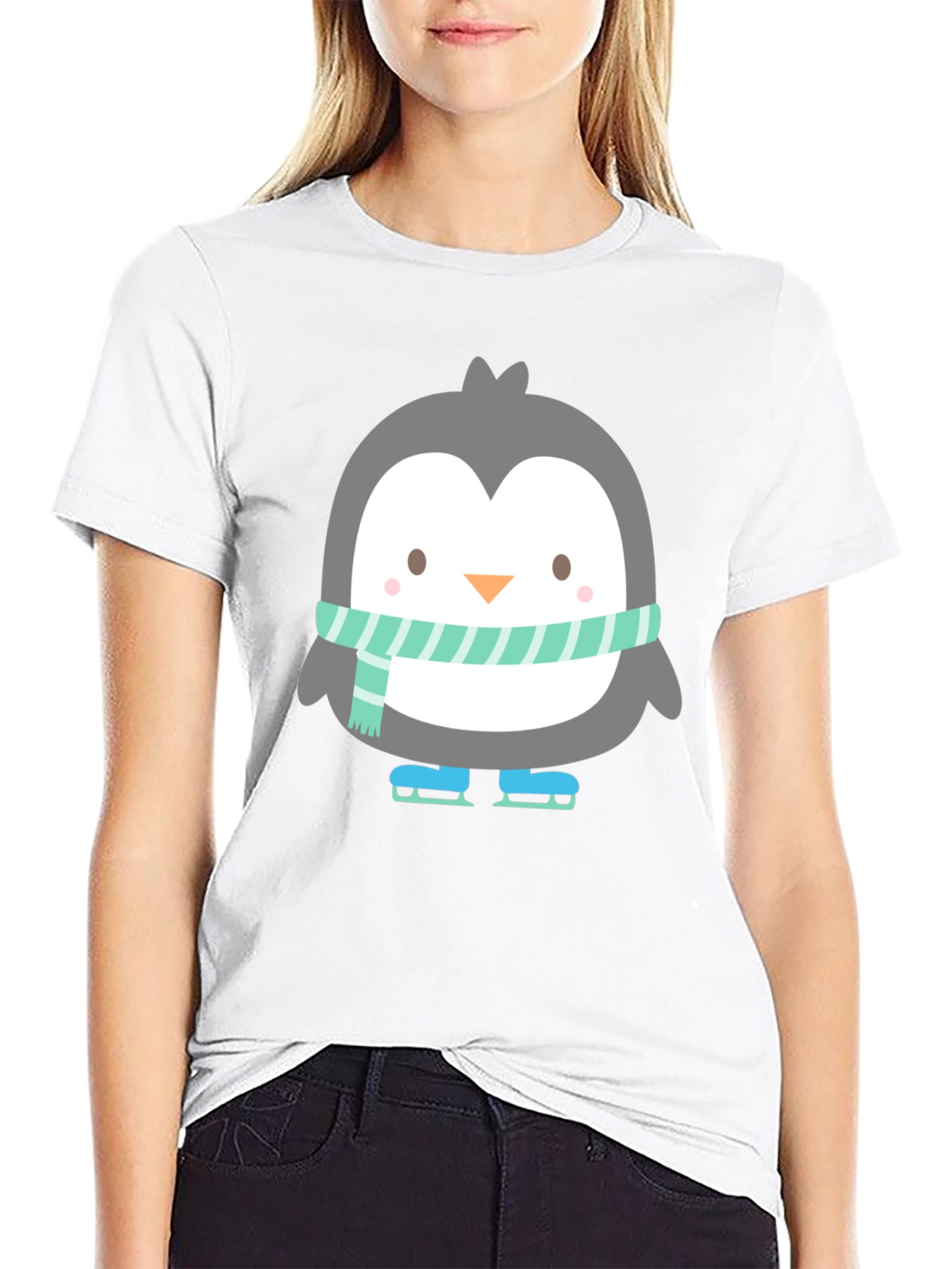 Cute Penguin Ice Skating Black T-Shirt