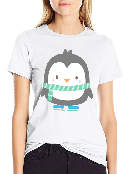 Cute Penguin Ice Skating Black T-Shirt