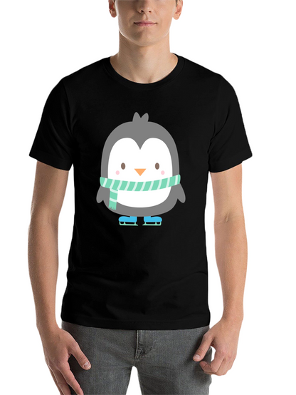 Cute Penguin Ice Skating Black T-Shirt