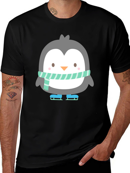 Cute Penguin Ice Skating Black T-Shirt