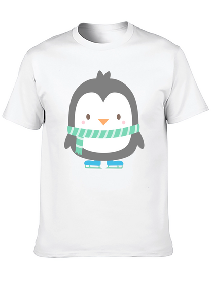 Cute Penguin Ice Skating Black T-Shirt