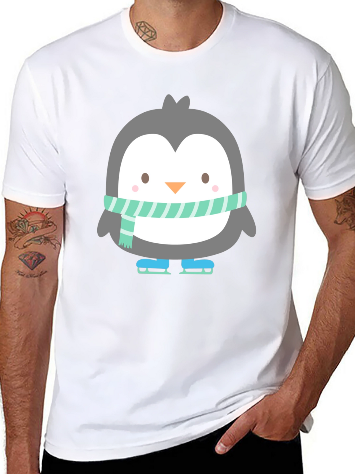 Cute Penguin Ice Skating Black T-Shirt