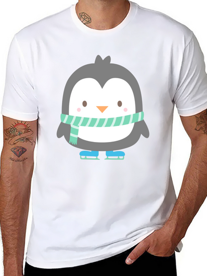 Cute Penguin Ice Skating Black T-Shirt