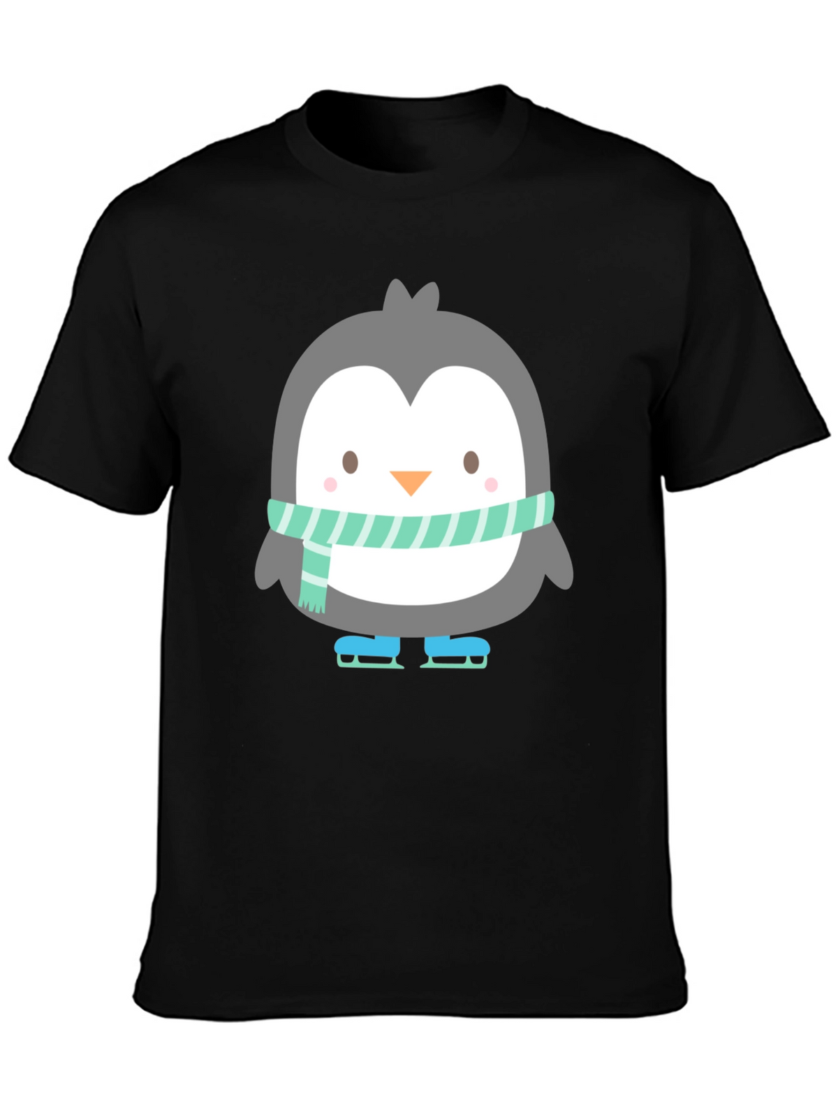 Cute Penguin Ice Skating Black T-Shirt