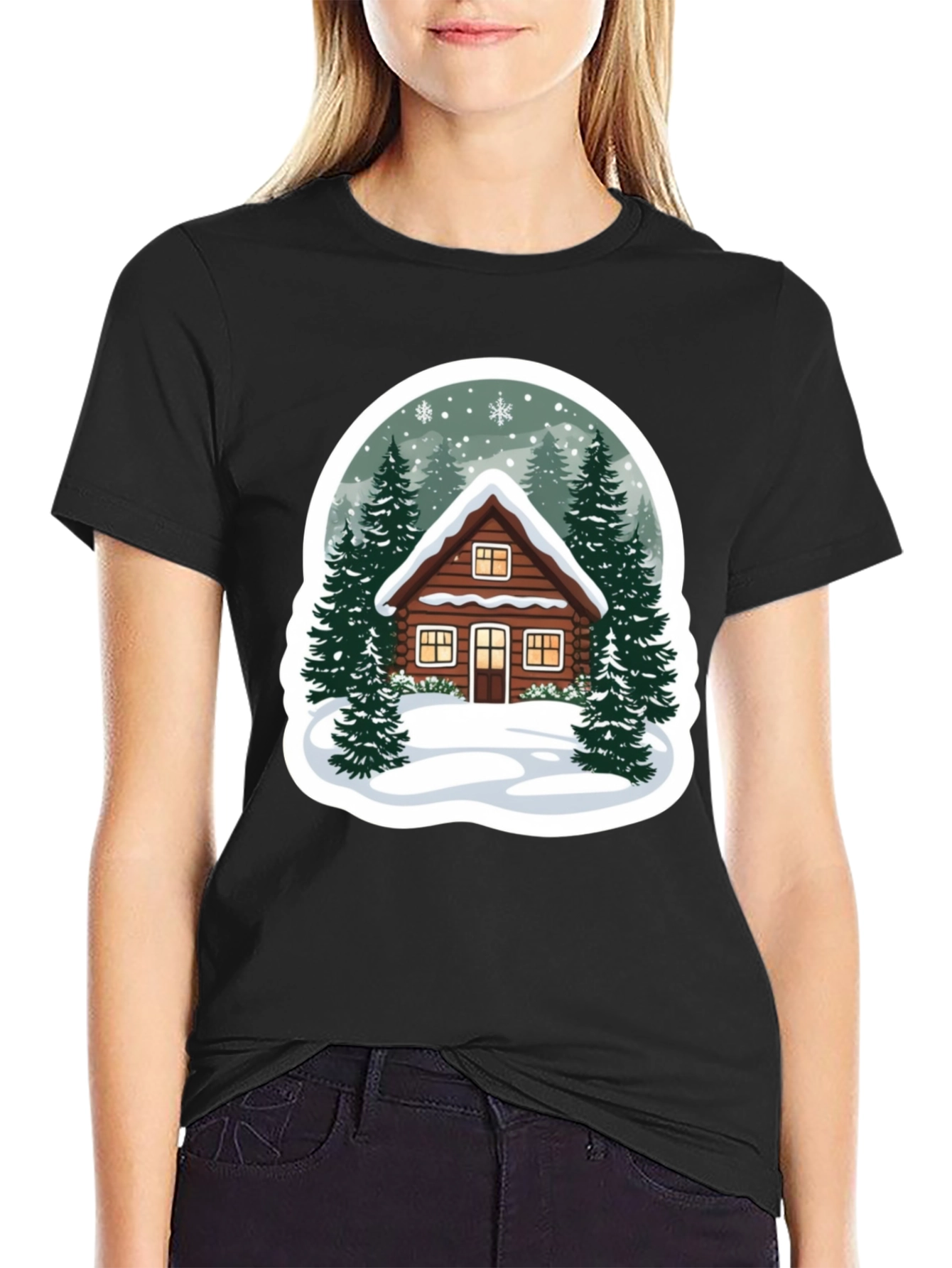 Winter Cabin Graphic Tee - Cozy Holiday Style