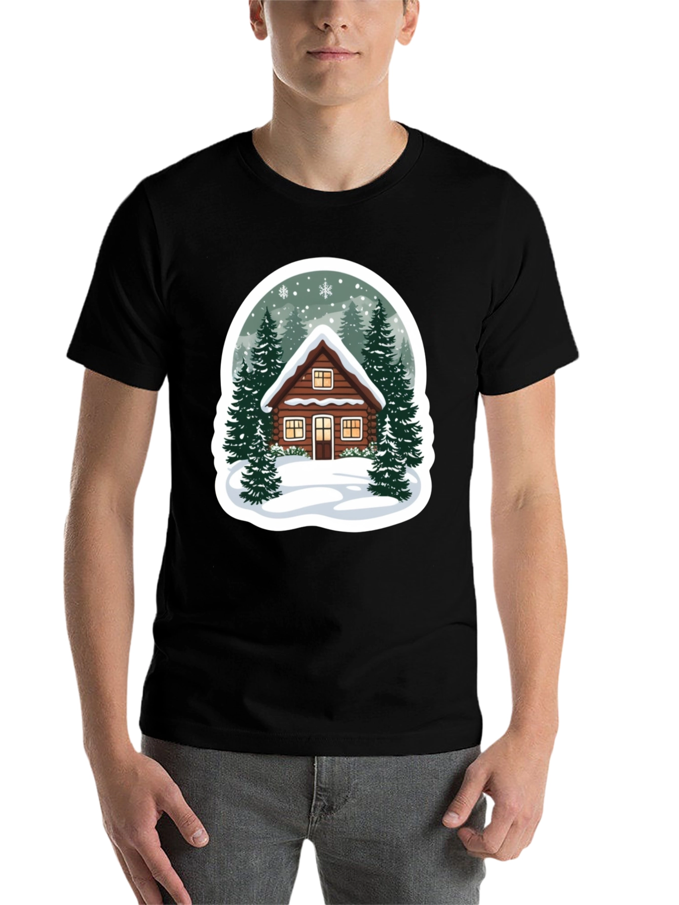 Winter Cabin Graphic Tee - Cozy Holiday Style