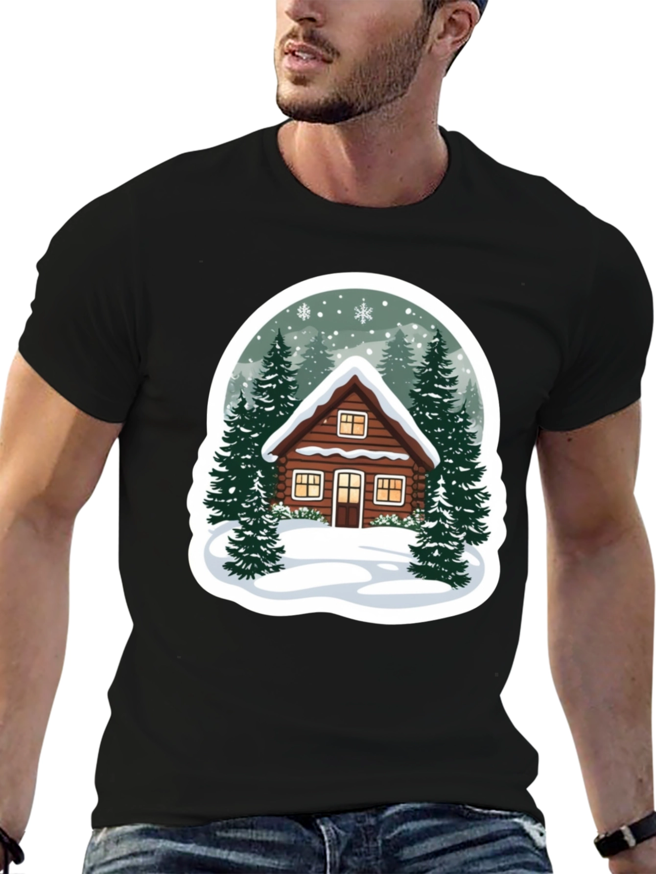 Winter Cabin Graphic Tee - Cozy Holiday Style