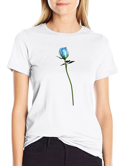 Blue Rose Graphic T-Shirt - Black Cotton Blend