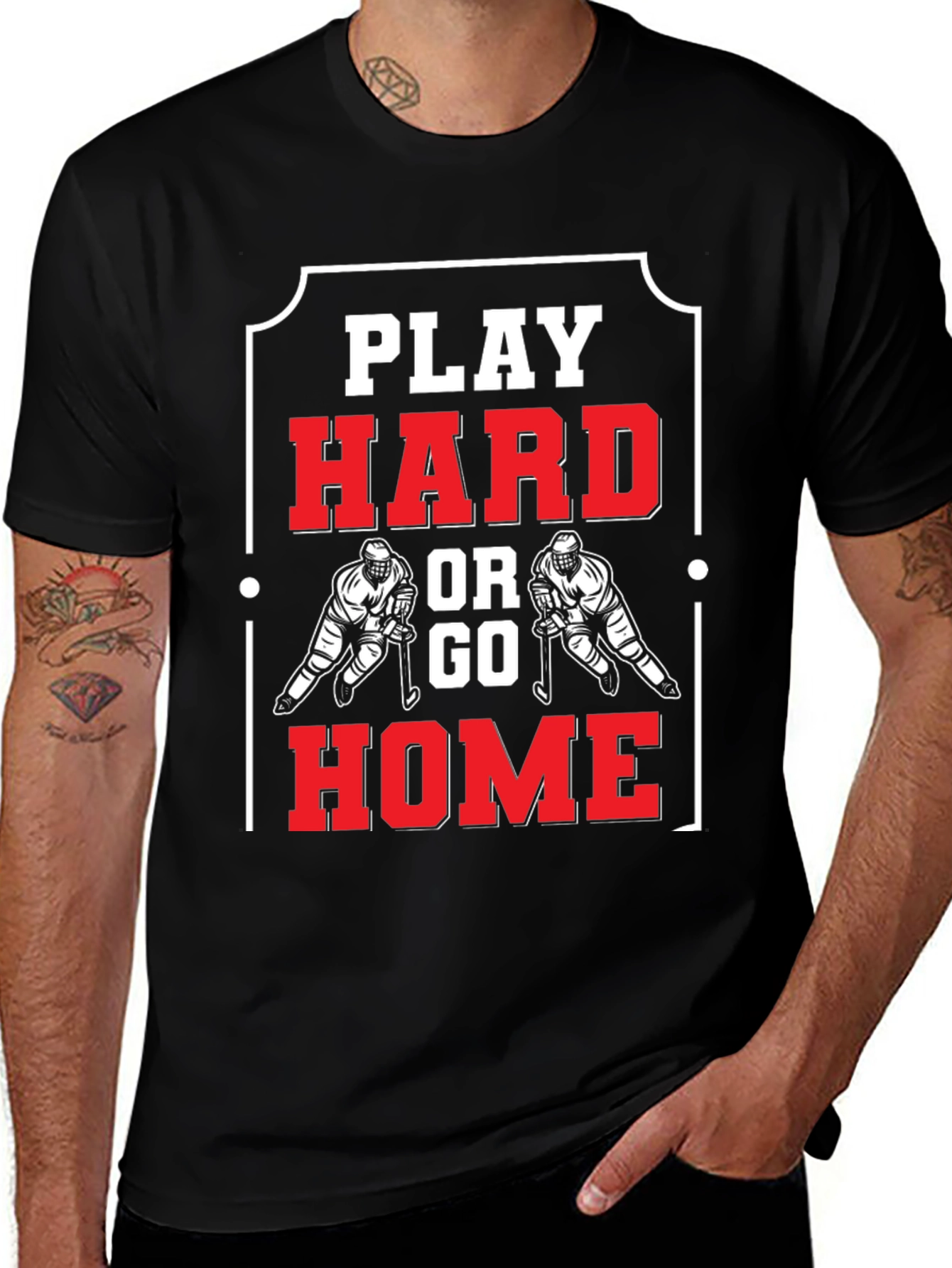 Play Hard Hockey T-Shirt - Black Cotton Graphic Tee