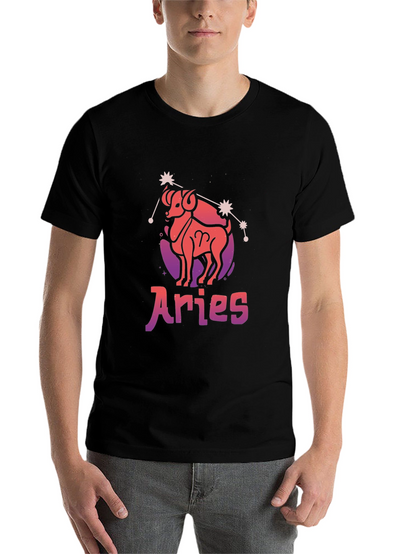Aries Zodiac Graphic T-Shirt - Black Cotton Tee