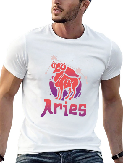 Aries Zodiac Graphic T-Shirt - Black Cotton Tee
