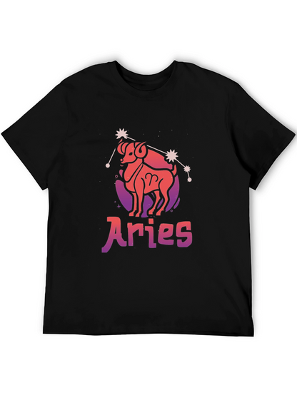 Aries Zodiac Graphic T-Shirt - Black Cotton Tee