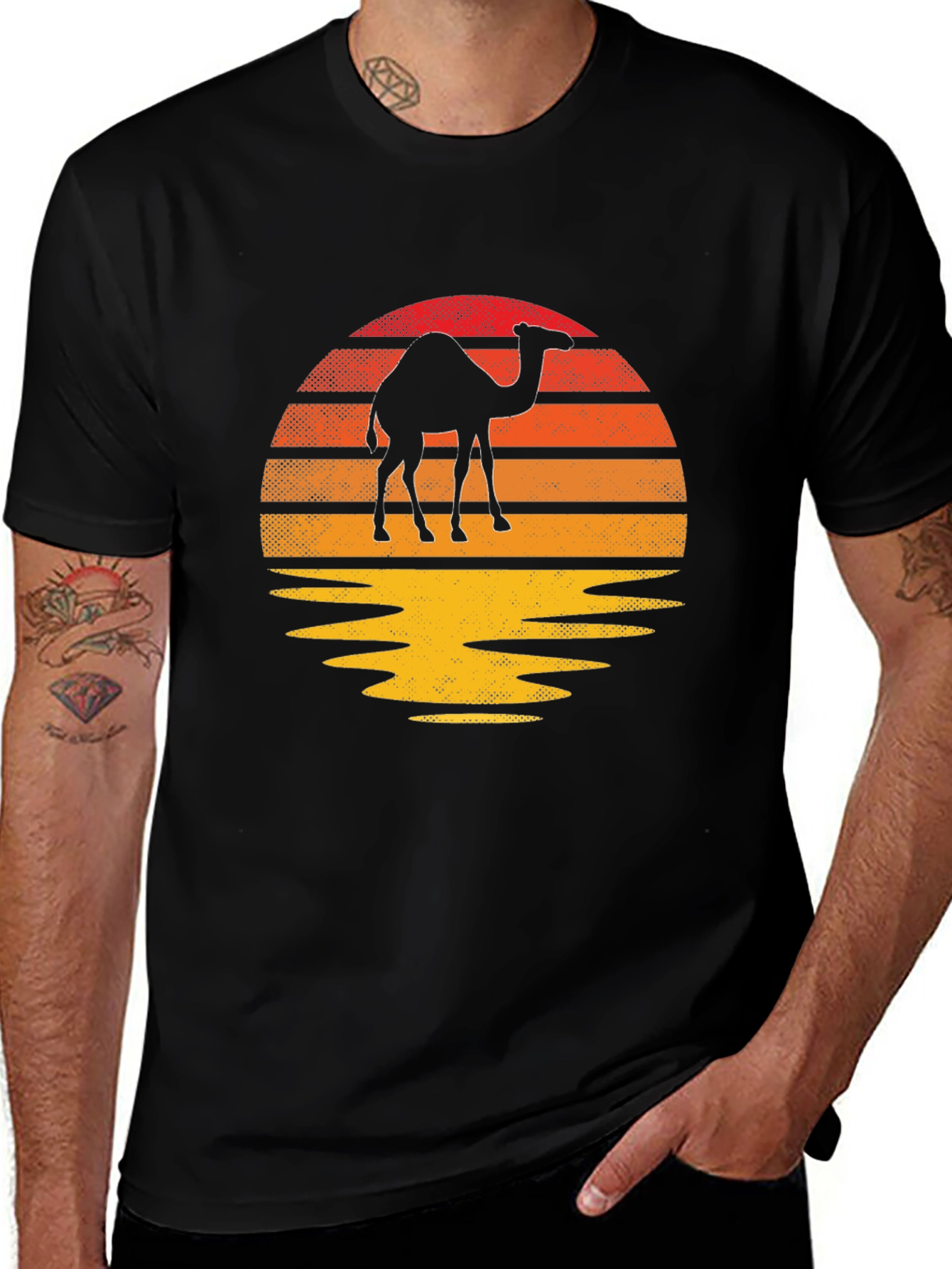Camel Sunset Graphic Tee - Retro Style