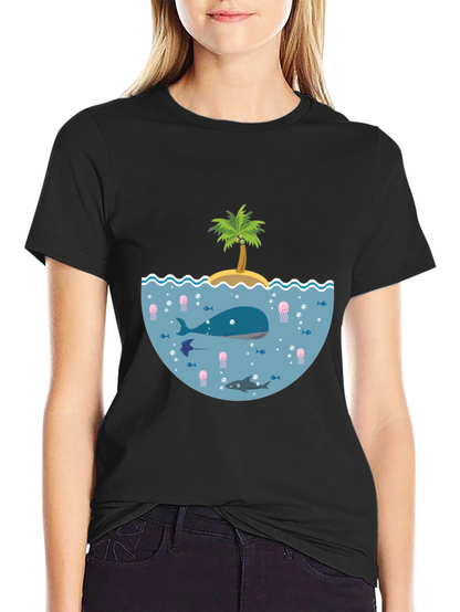 Ocean Life Graphic Tee - Black Cotton T-Shirt