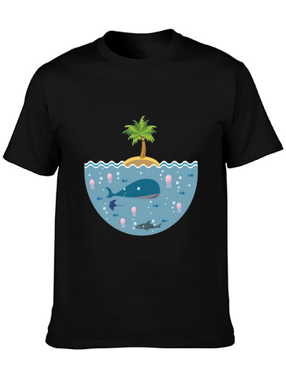 Ocean Life Graphic Tee - Black Cotton T-Shirt