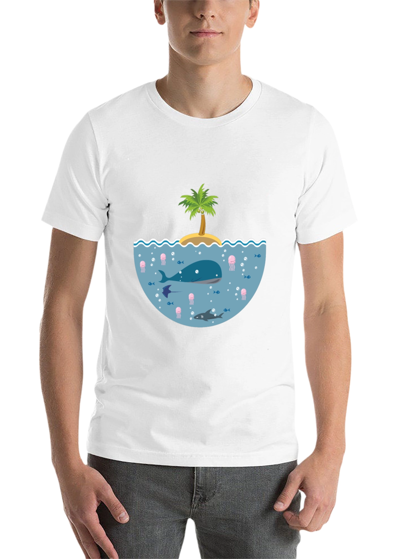 Ocean Life Graphic Tee - Black Cotton T-Shirt