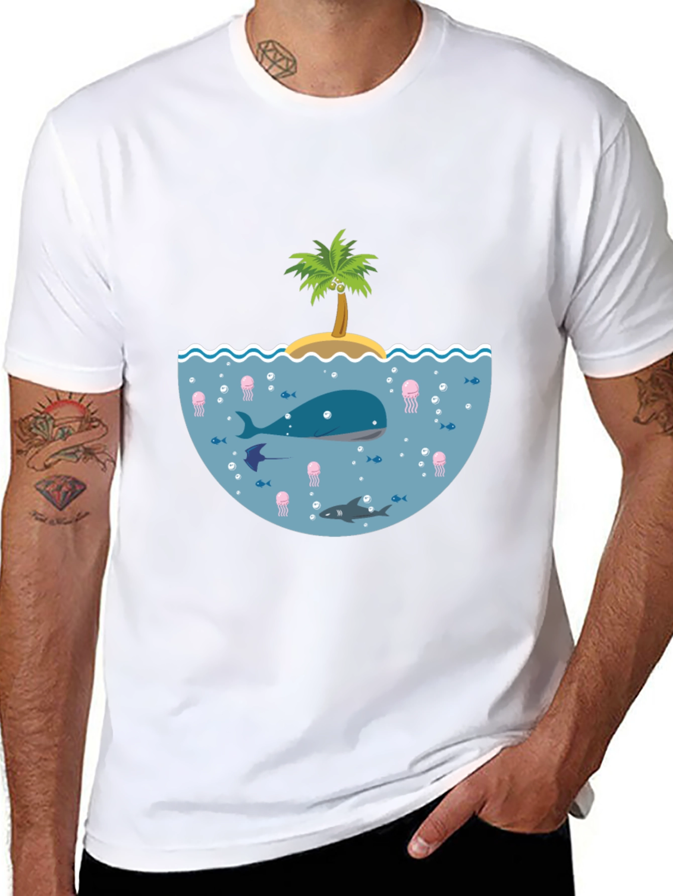 Ocean Life Graphic Tee - Black Cotton T-Shirt