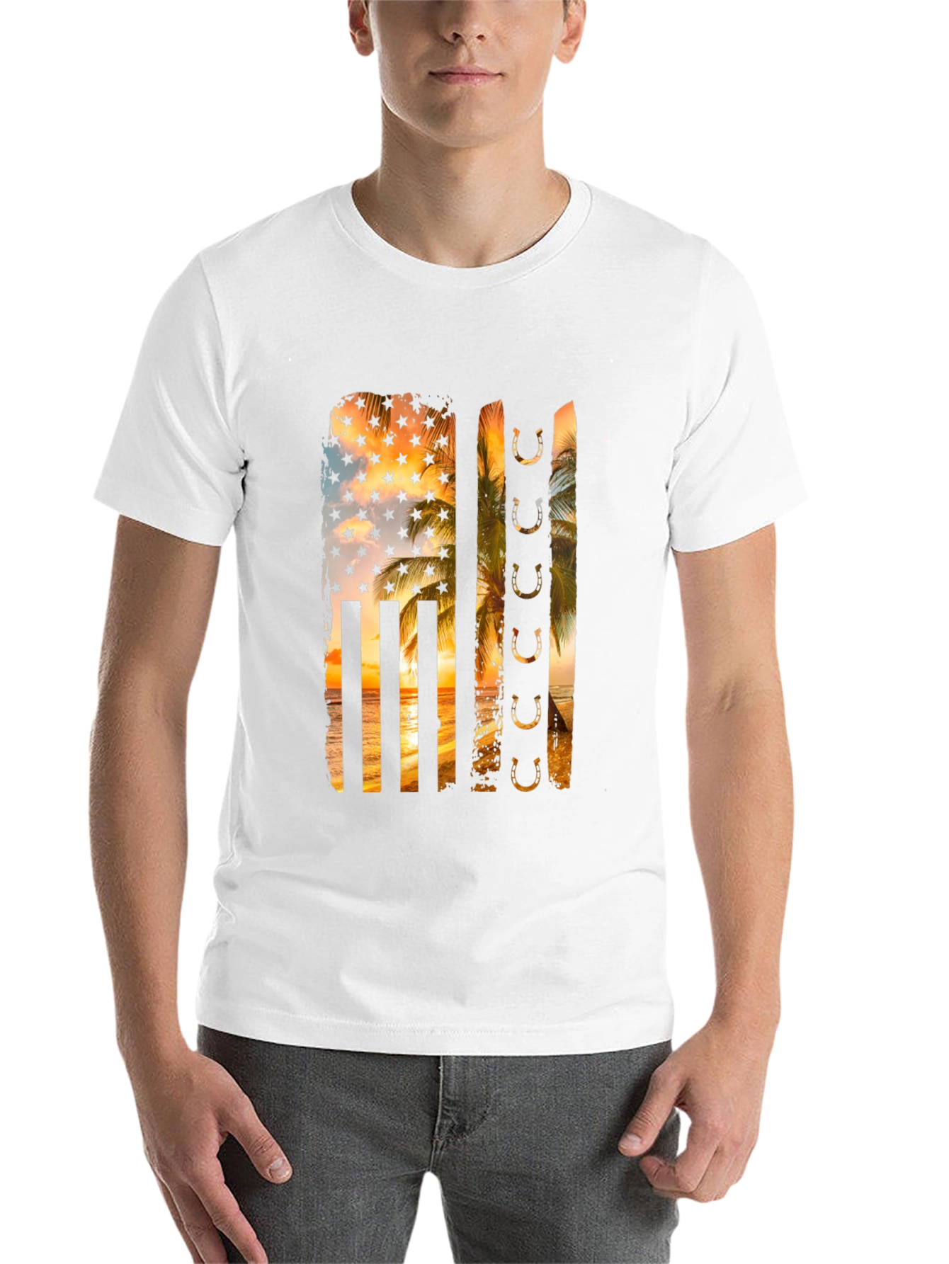 Tropical American Flag Horseshoe Graphic Tee