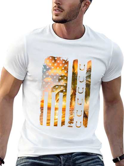 Tropical American Flag Horseshoe Graphic Tee