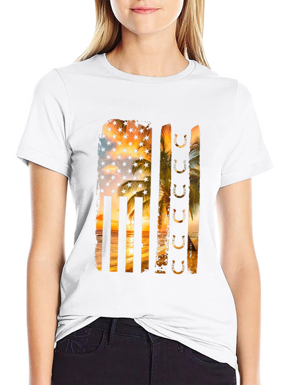 Tropical American Flag Horseshoe Graphic Tee