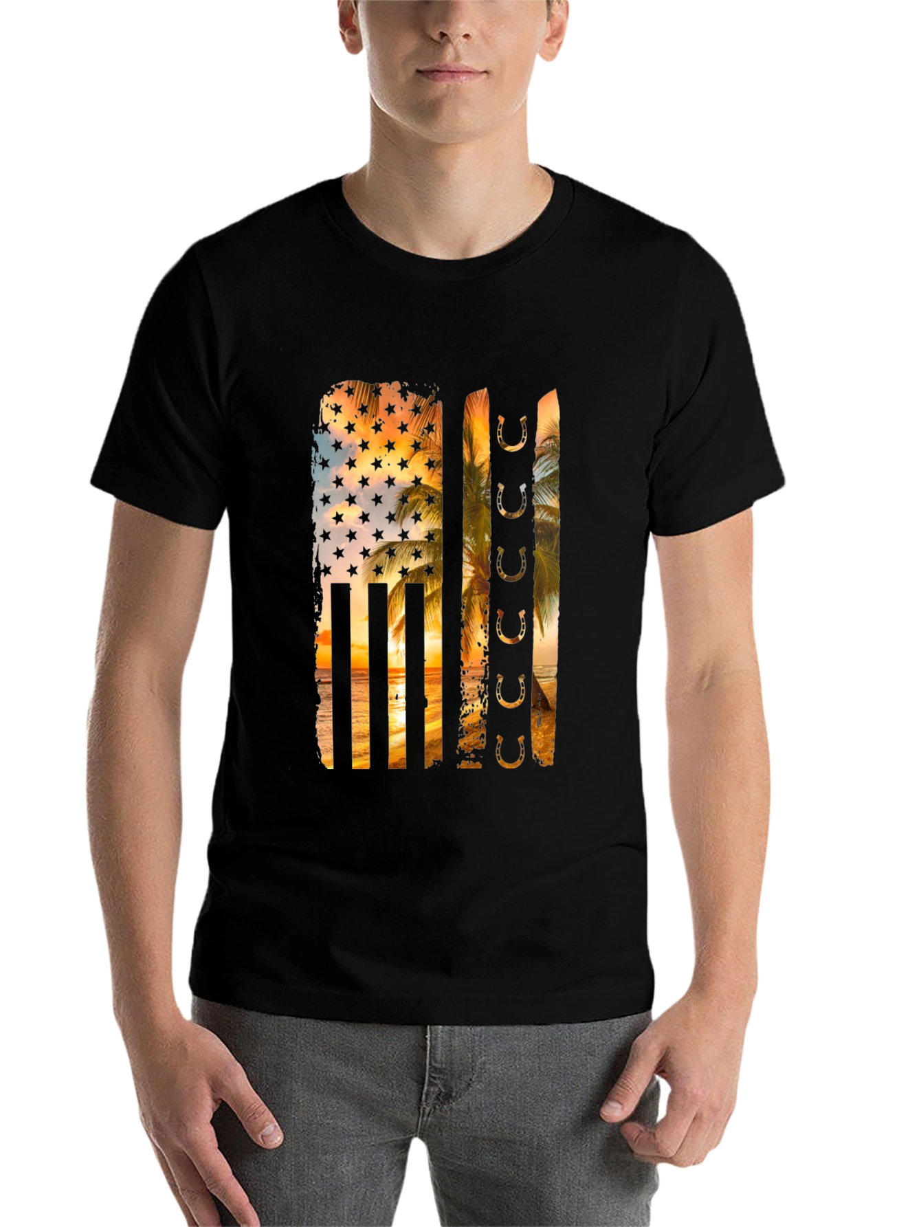 Tropical American Flag Horseshoe Graphic Tee