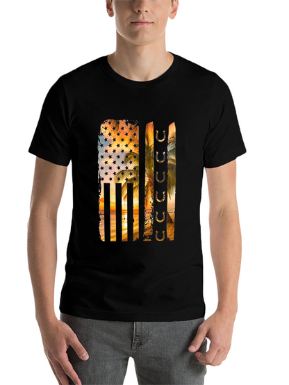 Tropical American Flag Horseshoe Graphic Tee