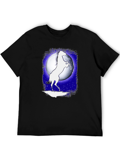 Horse Silhouette Moon Graphic Black T-Shirt