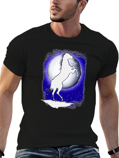 Horse Silhouette Moon Graphic Black T-Shirt