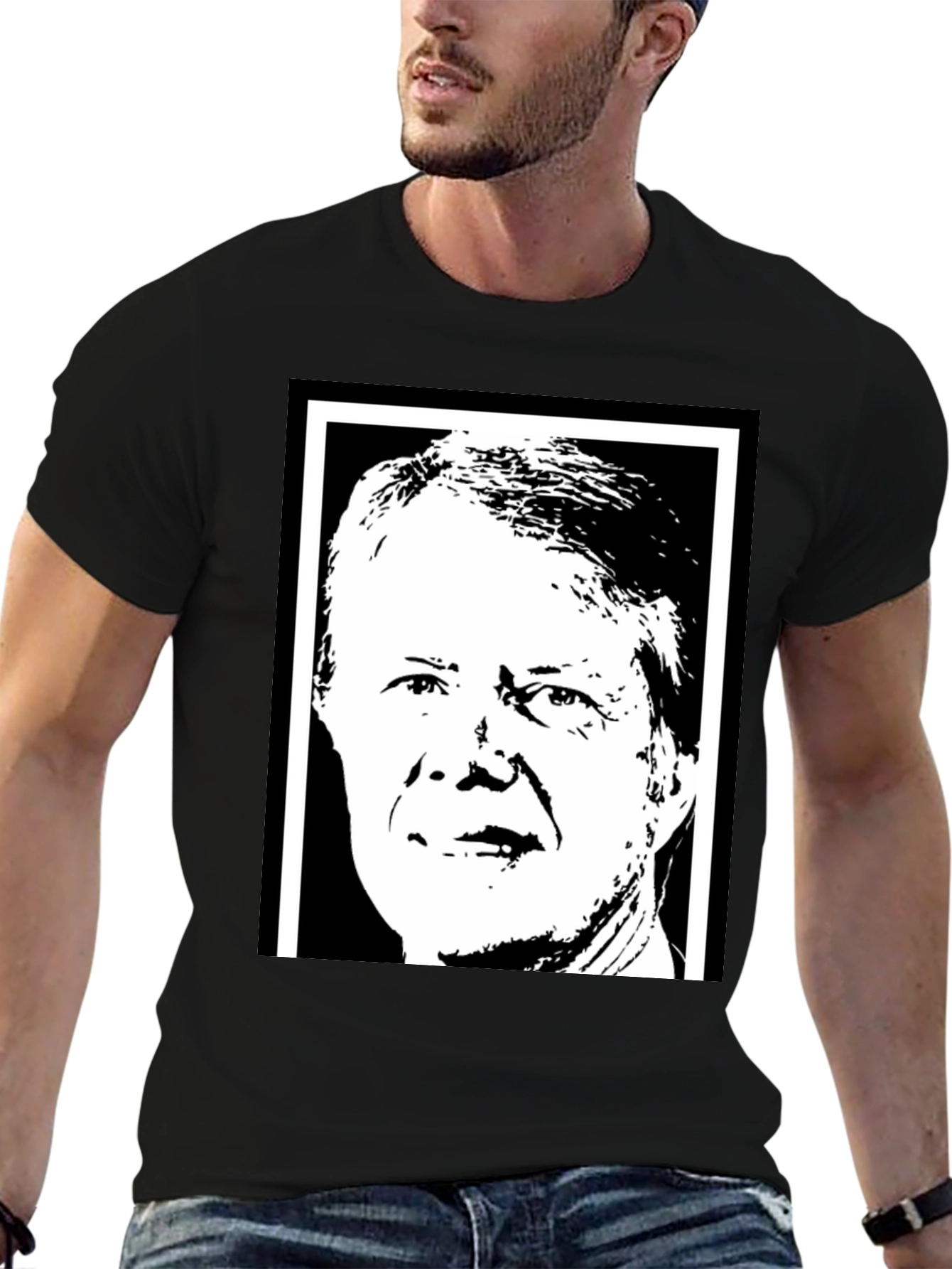 Jimmy Carter Portrait Graphic T-Shirt - Black
