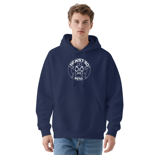 Vintage Metal Skull Star Navy Hoodie, Edgy Streetwear Comfort Sweatshirt