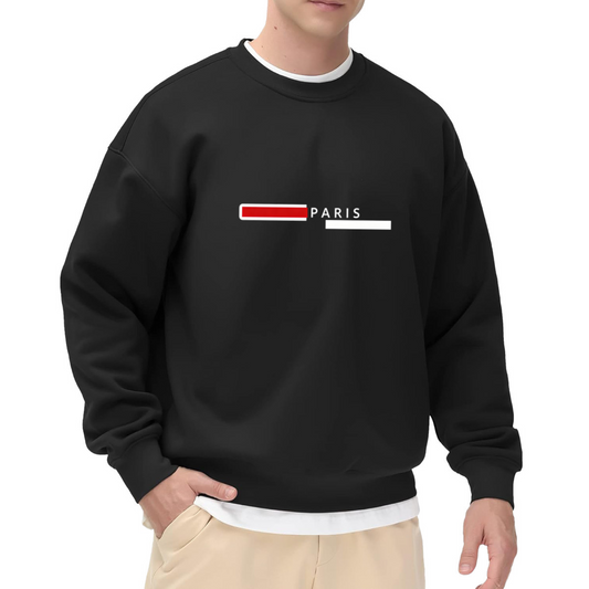 Minimal PARIS Red Stripe City Letter Crewneck Sweatshirt