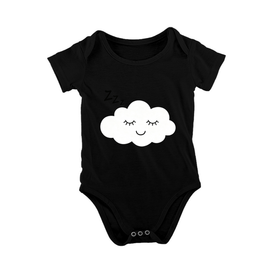 Cute Sleepy Cloud Zzz Graphic Black Short Sleeve Newborn Snap Bodysuit