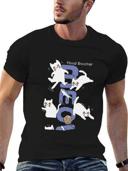 Pixel Cat Mood Booster Black T-Shirt