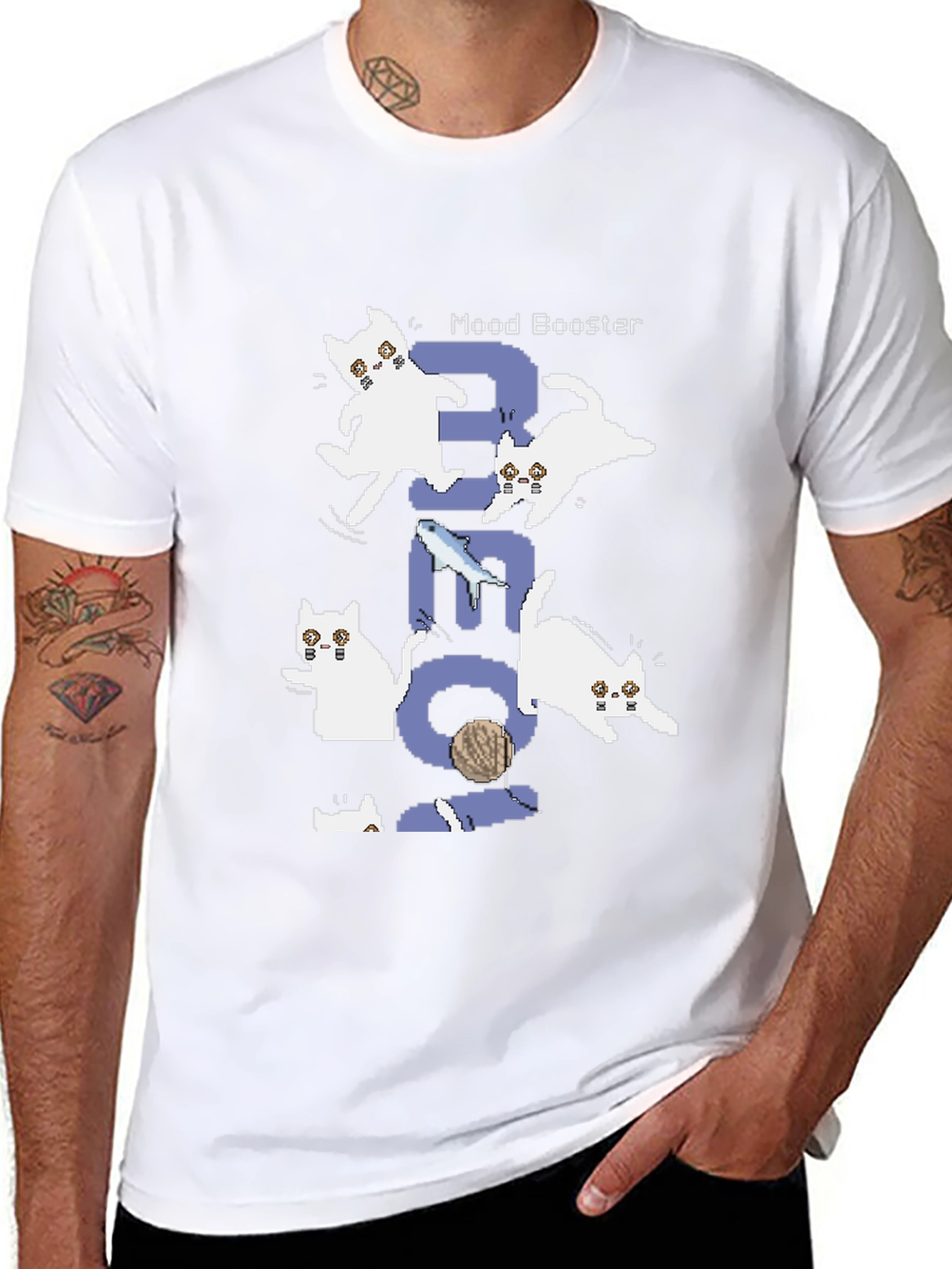 Pixel Cat Mood Booster Black T-Shirt