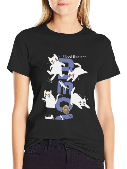 Pixel Cat Mood Booster Black T-Shirt