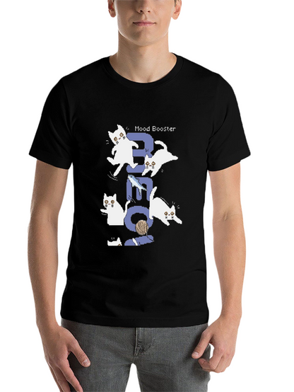 Pixel Cat Mood Booster Black T-Shirt