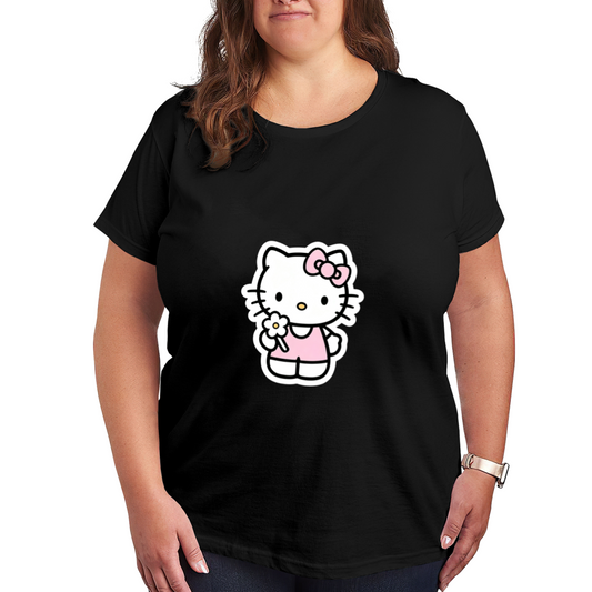 Cute Hello Kitty Holding Daisy Flower Plus Size Women Tee