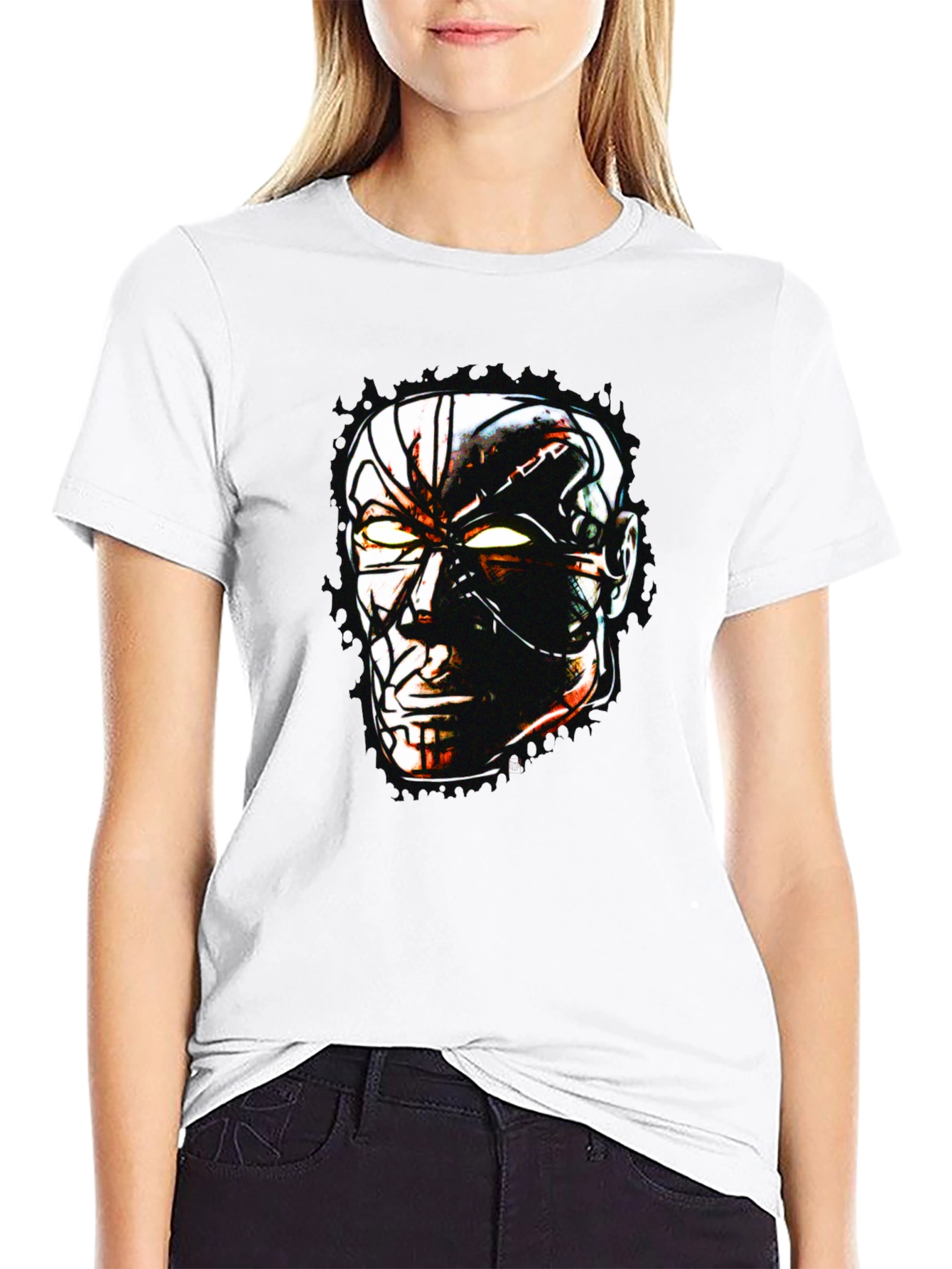Sci-Fi Cyborg Graphic Print Black T-Shirt