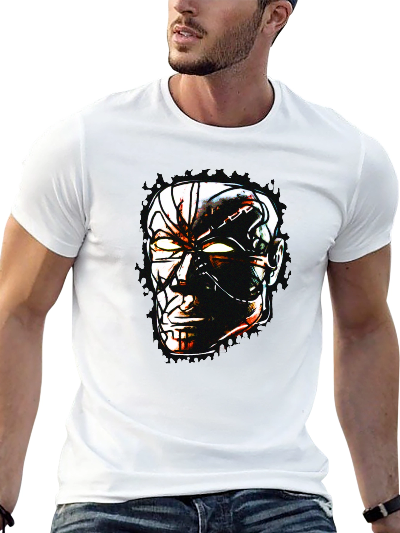 Sci-Fi Cyborg Graphic Print Black T-Shirt