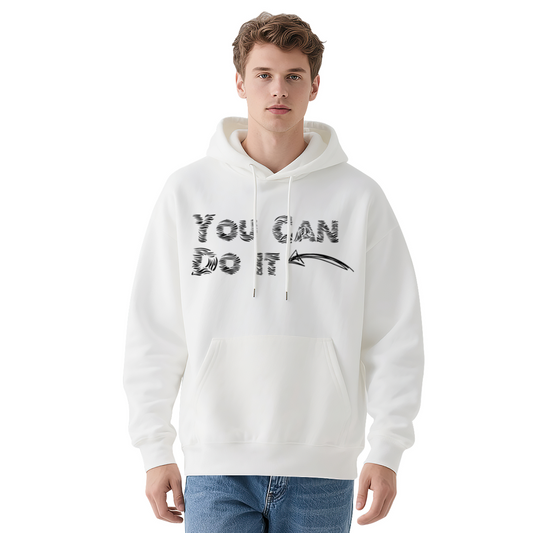Motivational You Can Do It Zebra Text White Hoodie, Unisex Super Comfort Pullover