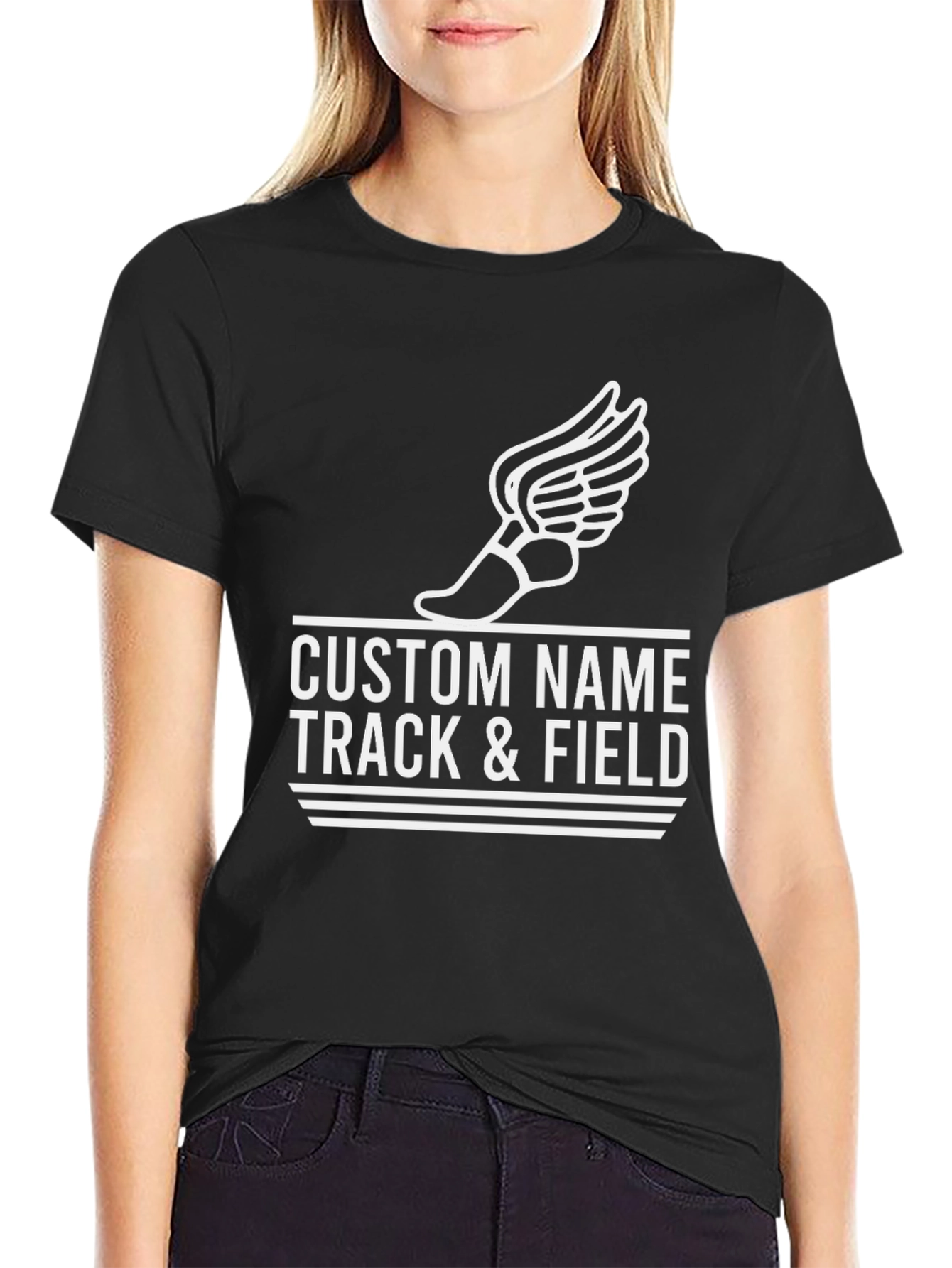 Custom Track & Field T-Shirt with Winged Shoe Design