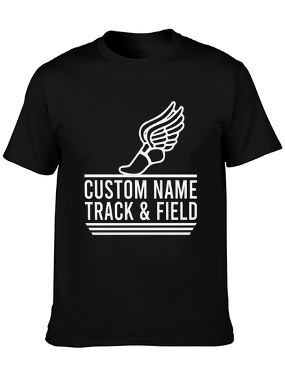 Custom Track & Field T-Shirt with Winged Shoe Design