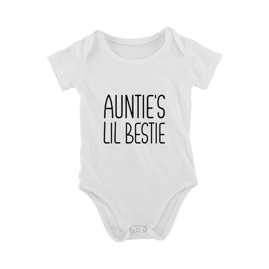 Auntie's Lil Bestie Minimal Text Print Baby Onesie, Perfect Gift For Aunt Niece/Nephew