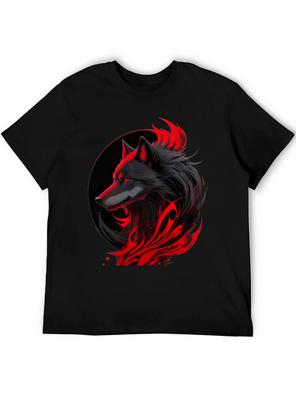 Black Wolf Graphic Tee - Red Accents