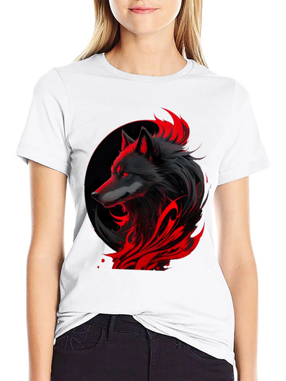 Black Wolf Graphic Tee - Red Accents