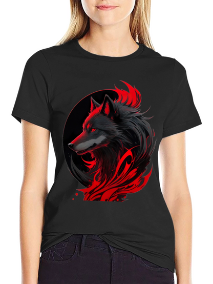 Black Wolf Graphic Tee - Red Accents